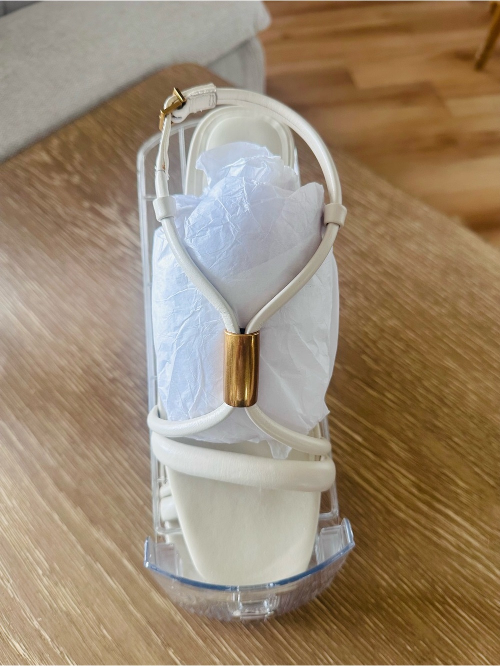 Massimo Dutti Cream Strappy Sandal with Gold Accent